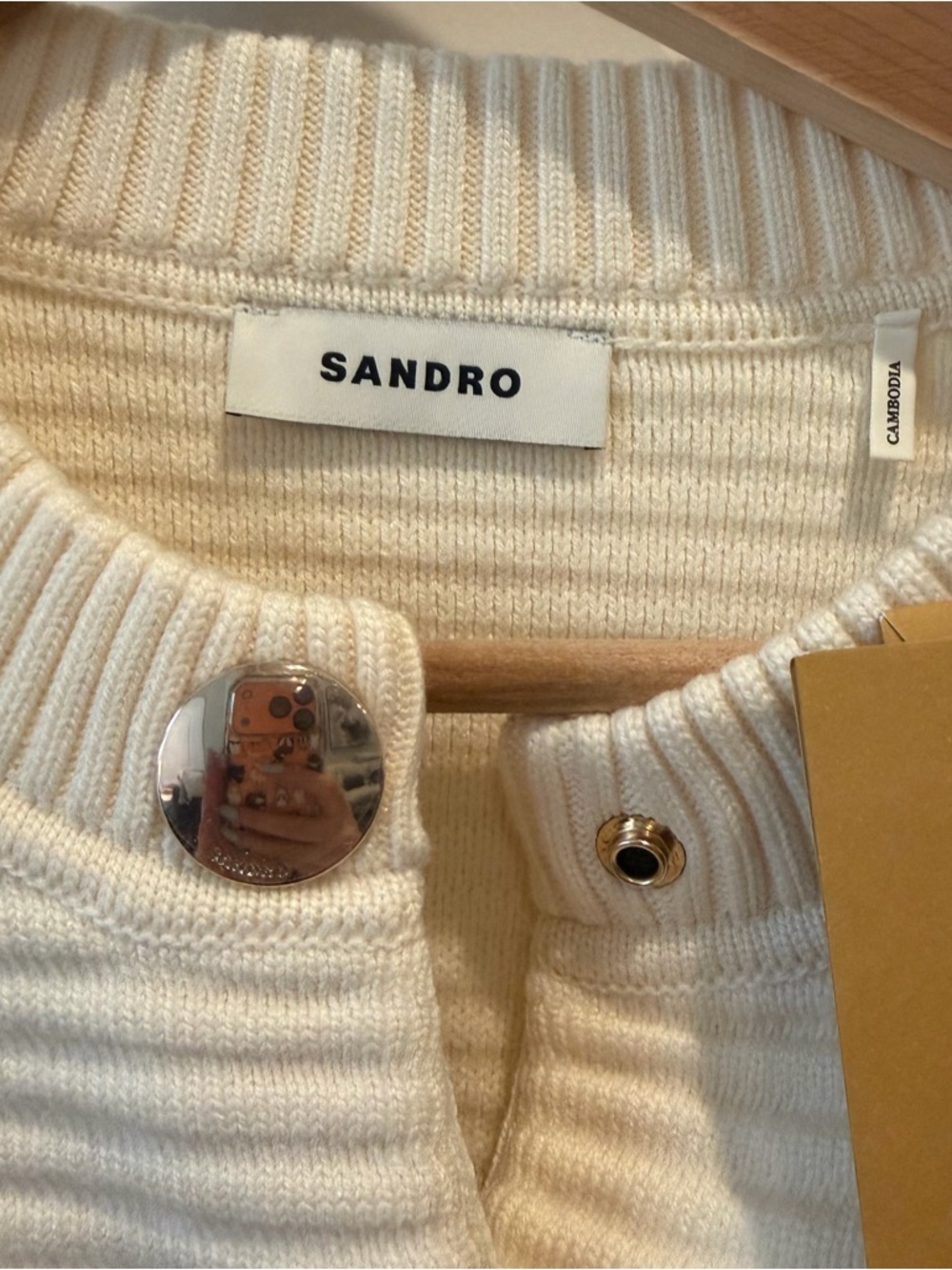 NWT Sandro Ivory Ribbed Button Cardigan - Picture 5 of 8